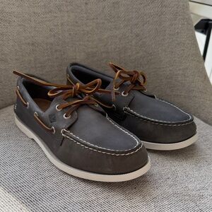 Sperry Dark Gray Boat Shoes with Brown Laces